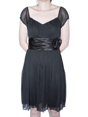 NWOT Juliet #2166 Short Chiffon & Satin Party Dress-Size M-BLACK
